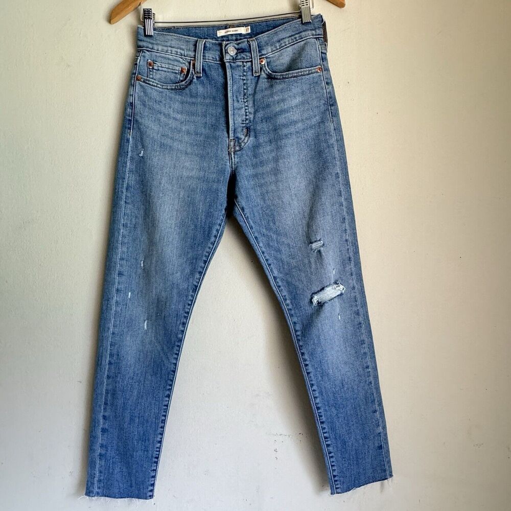 Levi’s Wedgie Skinny Jeans Women Size 27 Blue Button Fly Raw Hem Sustainable